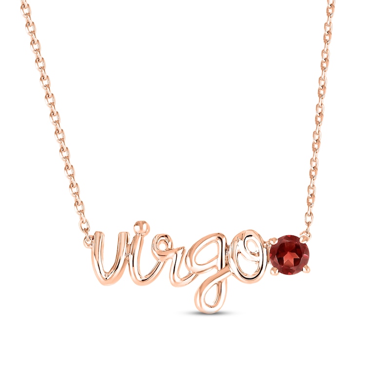 Garnet Zodiac Virgo Necklace 10K Rose Gold 18"