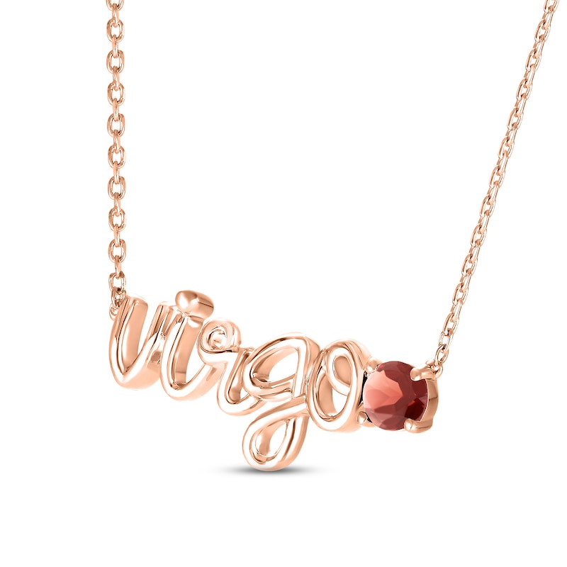 Garnet Zodiac Virgo Necklace 10K Rose Gold 18"