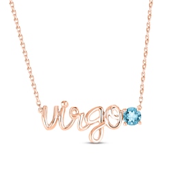 Swiss Blue Topaz Zodiac Virgo Necklace 10K Rose Gold 18"