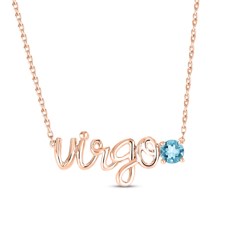 Main Image 1 of Swiss Blue Topaz Zodiac Virgo Necklace 10K Rose Gold 18&quot;