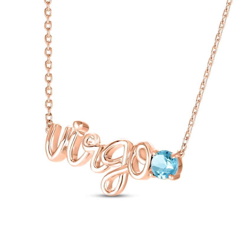 Swiss Blue Topaz Zodiac Virgo Necklace 10K Rose Gold 18"