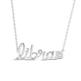 White Lab-Created Sapphire Zodiac Libra Necklace Sterling Silver 18"