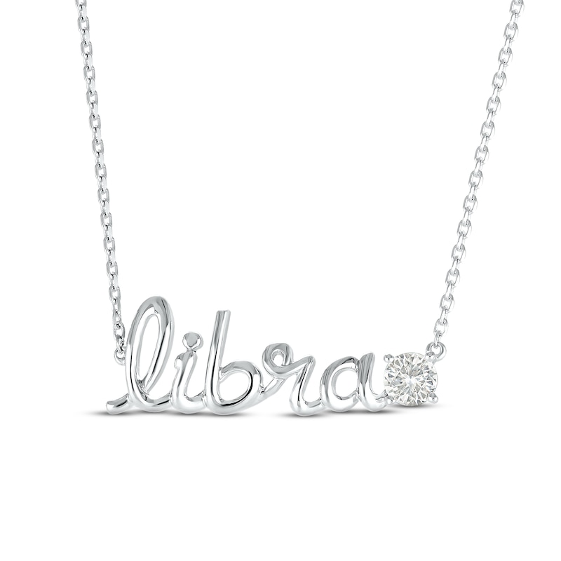 White Lab-Created Sapphire Zodiac Libra Necklace Sterling Silver 18"