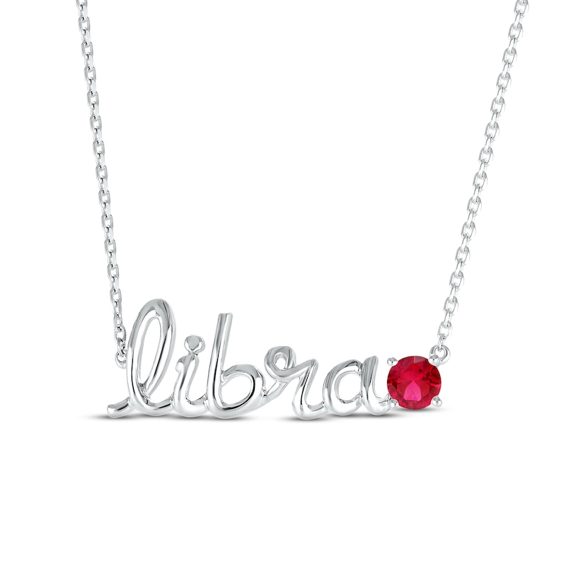 Main Image 1 of Lab-Created Ruby Zodiac Libra Necklace Sterling Silver 18&quot;