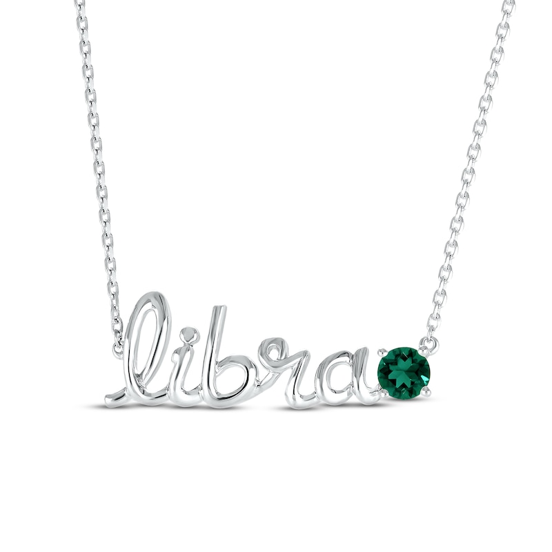 Lab-Created Emerald Zodiac Libra Necklace Sterling Silver 18"