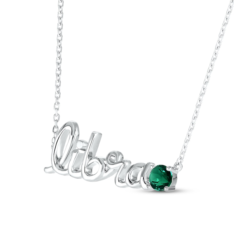 Main Image 2 of Lab-Created Emerald Zodiac Libra Necklace Sterling Silver 18&quot;