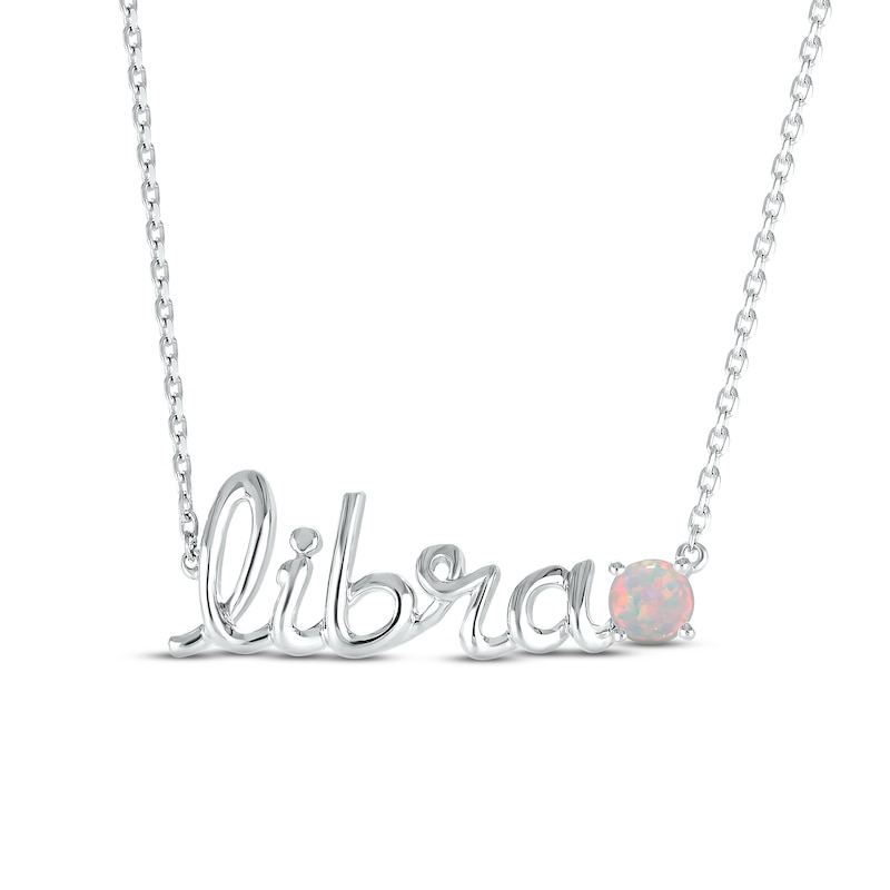 Lab-Created Opal Zodiac Libra Necklace Sterling Silver 18"