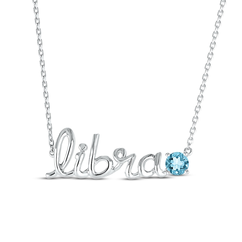 Swiss Blue Topaz Zodiac Libra Necklace Sterling Silver 18"