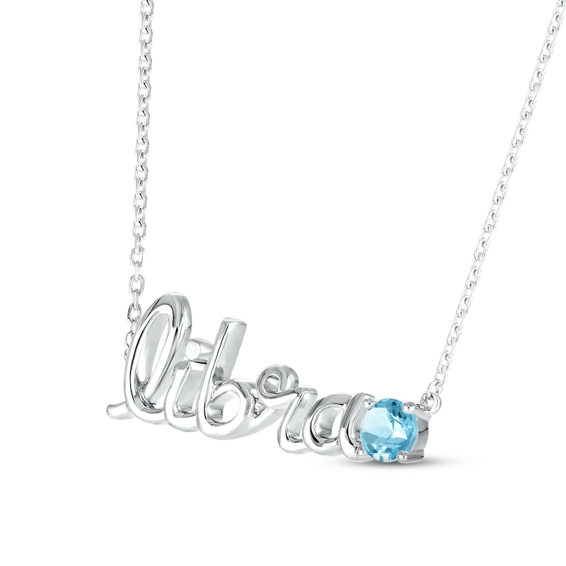 Swiss Blue Topaz Zodiac Libra Necklace Sterling Silver 18"