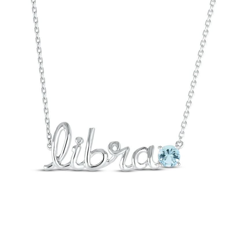 Aquamarine Zodiac Libra Necklace Sterling Silver 18"