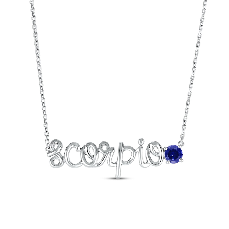 Blue Lab-Created Sapphire Zodiac Scorpio Necklace Sterling Silver 18"
