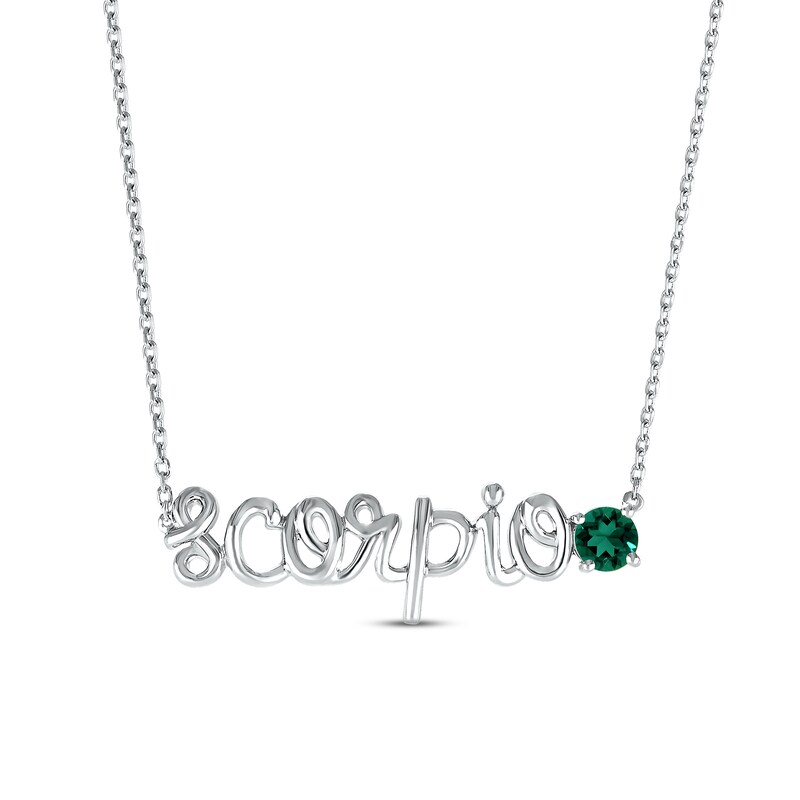 Main Image 1 of Lab-Created Emerald Zodiac Scorpio Necklace Sterling Silver 18&quot;