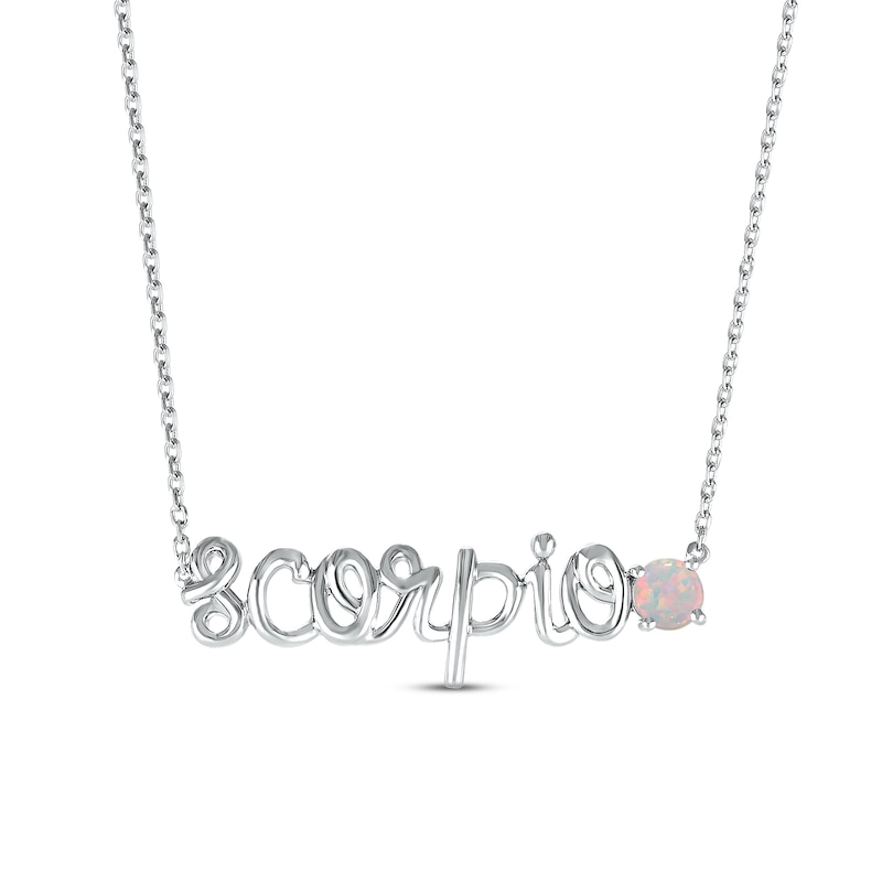 Lab-Created Opal Zodiac Scorpio Necklace Sterling Silver 18"