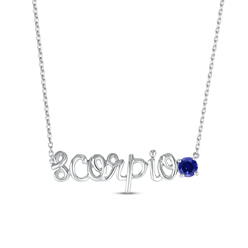 Main Image 1 of Blue Lab-Created Sapphire Zodiac Scorpio Necklace 10K White Gold 18&quot;