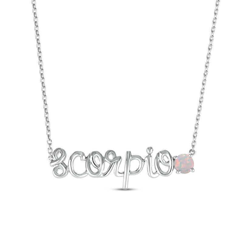 Main Image 1 of Lab-Created Opal Zodiac Scorpio Necklace 10K White Gold 18&quot;