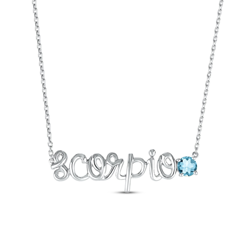 Swiss Blue Topaz Zodiac Scorpio Necklace 10K White Gold 18"