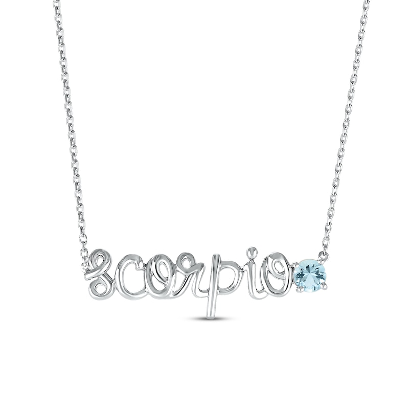 Aquamarine Zodiac Scorpio Necklace 10K White Gold 18"