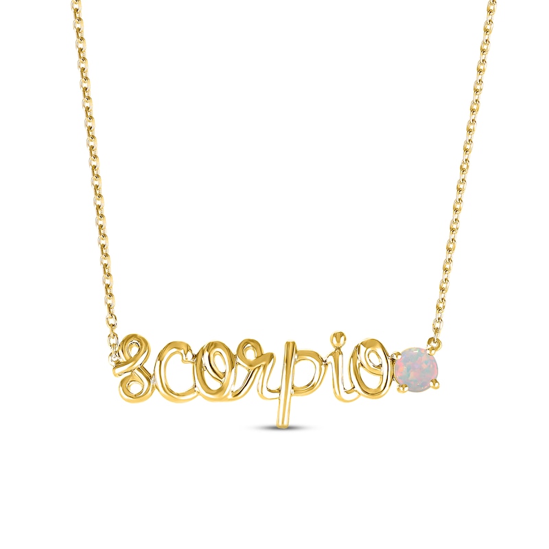 Main Image 1 of Lab-Created Opal Zodiac Scorpio Necklace 10K Yellow Gold 18"