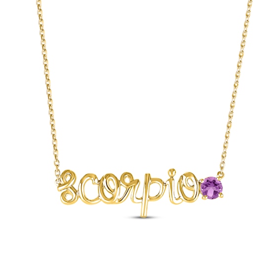 Amethyst Zodiac Scorpio Necklace 10K Yellow Gold 18"