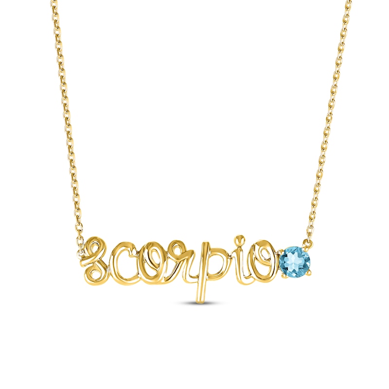 Swiss Blue Topaz Zodiac Scorpio Necklace 10K Yellow Gold 18"