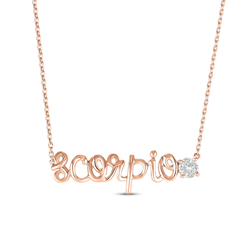 White Lab-Created Sapphire Zodiac Scorpio Necklace 10K Rose Gold 18"