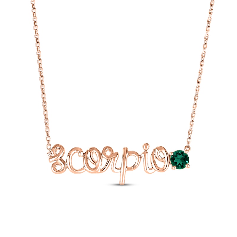 Main Image 1 of Lab-Created Emerald Zodiac Scorpio Necklace 10K Rose Gold 18&quot;