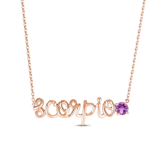 Amethyst Zodiac Scorpio Necklace 10K Rose Gold 18"