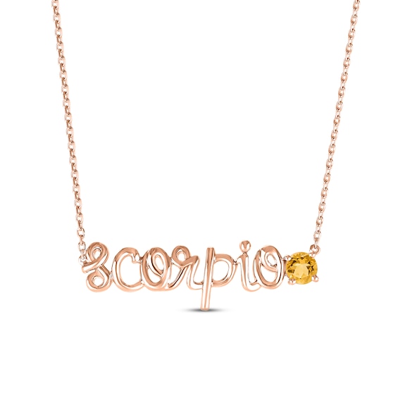 Citrine Zodiac Scorpio Necklace 10K Rose Gold 18"