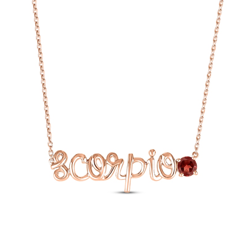Main Image 1 of Garnet Zodiac Scorpio Necklace 10K Rose Gold 18&quot;