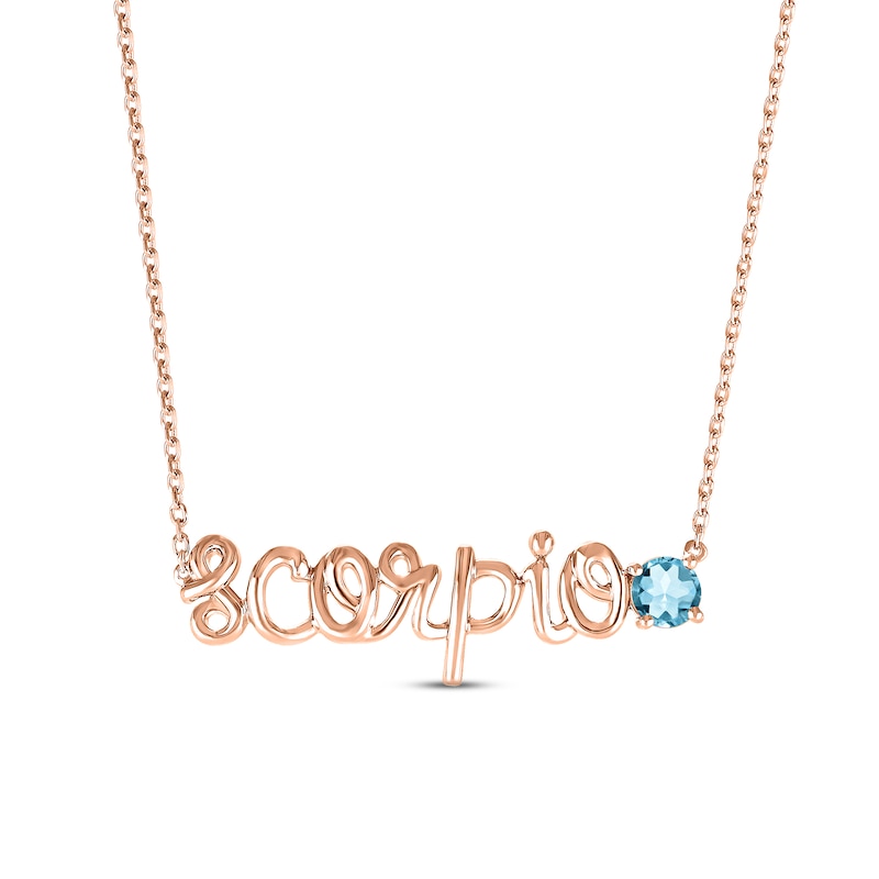 Swiss Blue Topaz Zodiac Scorpio Necklace 10K Rose Gold 18"