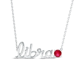 Lab-Created Ruby Zodiac Libra Necklace 10K White Gold 18"