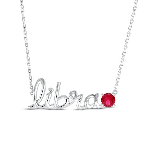 Lab-Created Ruby Zodiac Libra Necklace 10K White Gold 18"