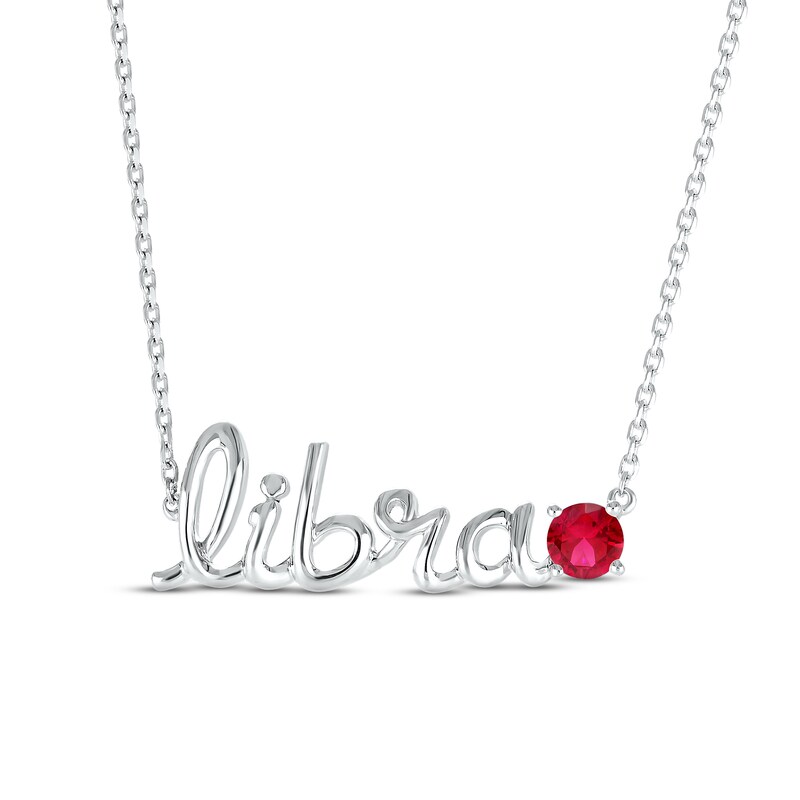 Main Image 1 of Lab-Created Ruby Zodiac Libra Necklace 10K White Gold 18&quot;