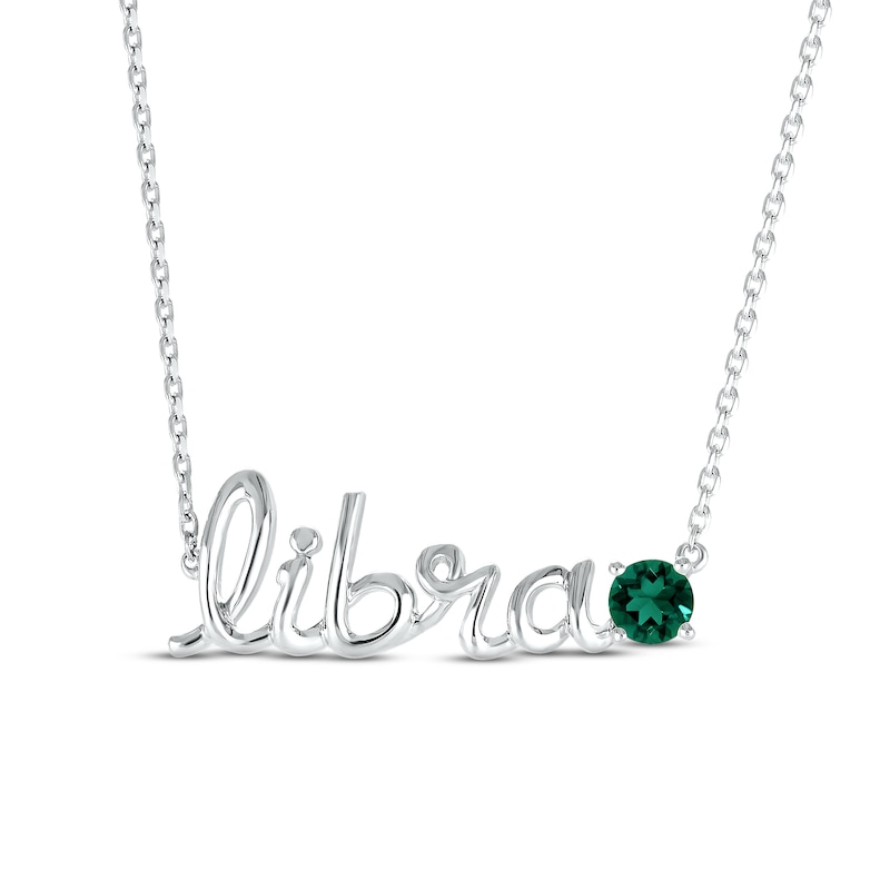 Lab-Created Emerald Zodiac Libra Necklace 10K White Gold 18"