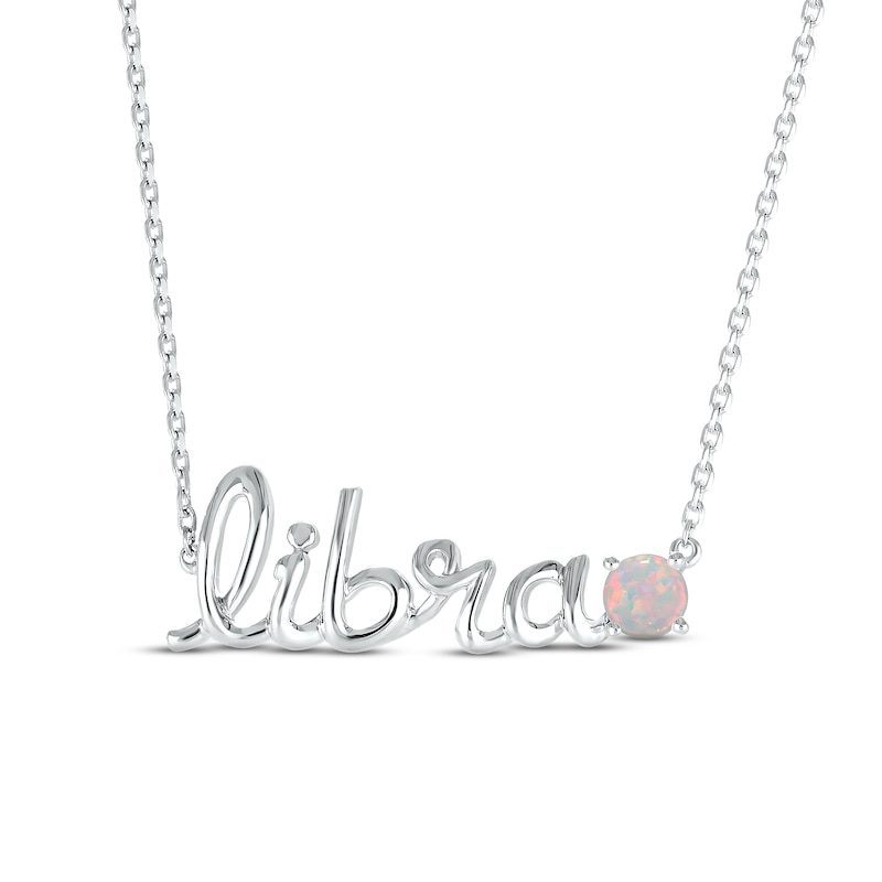 Lab-Created Opal Zodiac Libra Necklace 10K White Gold 18"