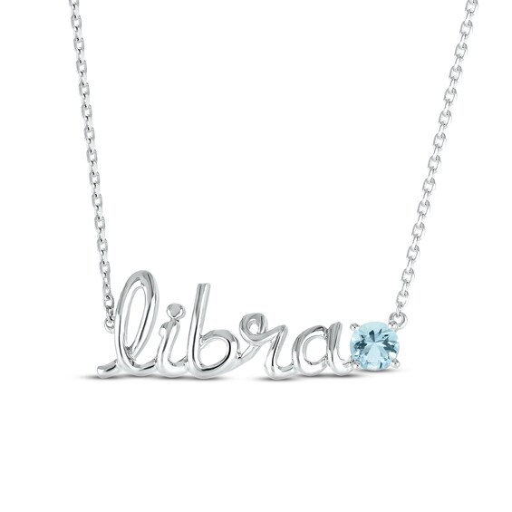 Aquamarine Zodiac Libra Necklace 10K White Gold 18"