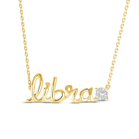 White Lab-Created Sapphire Zodiac Libra Necklace 10K Yellow Gold 18"