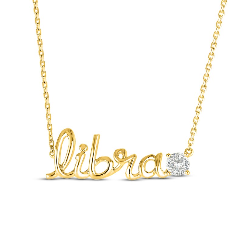 Main Image 1 of White Lab-Created Sapphire Zodiac Libra Necklace 10K Yellow Gold 18&quot;