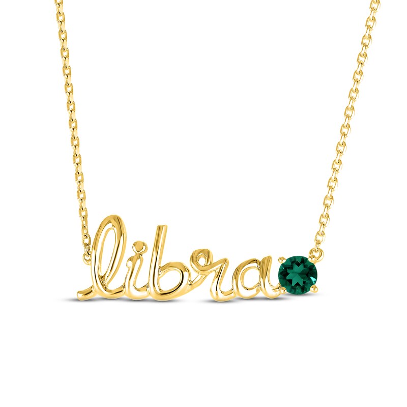 Main Image 1 of Lab-Created Emerald Zodiac Libra Necklace 10K Yellow Gold 18&quot;