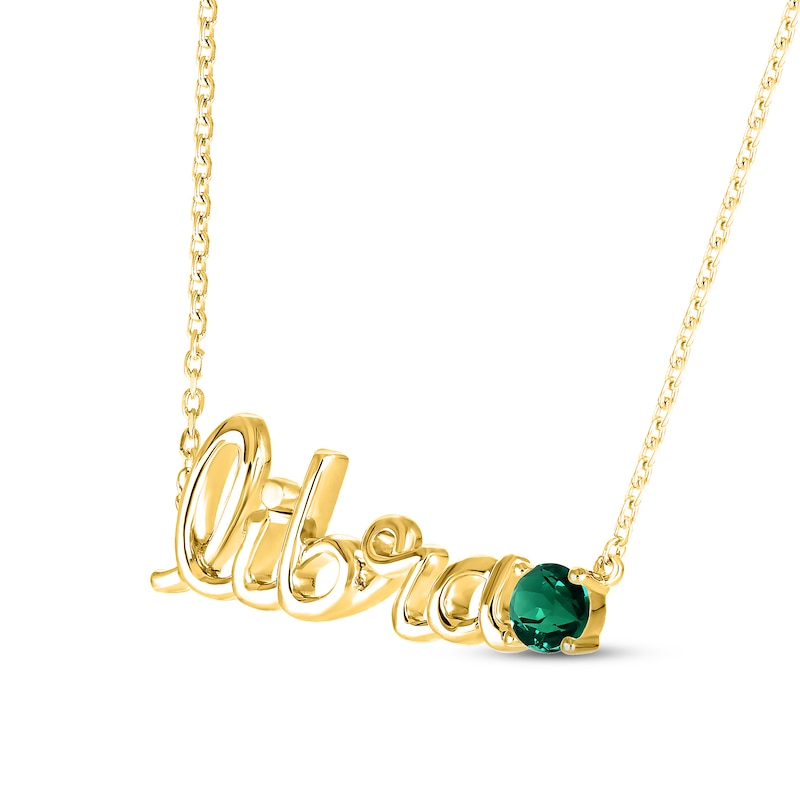 Main Image 2 of Lab-Created Emerald Zodiac Libra Necklace 10K Yellow Gold 18&quot;
