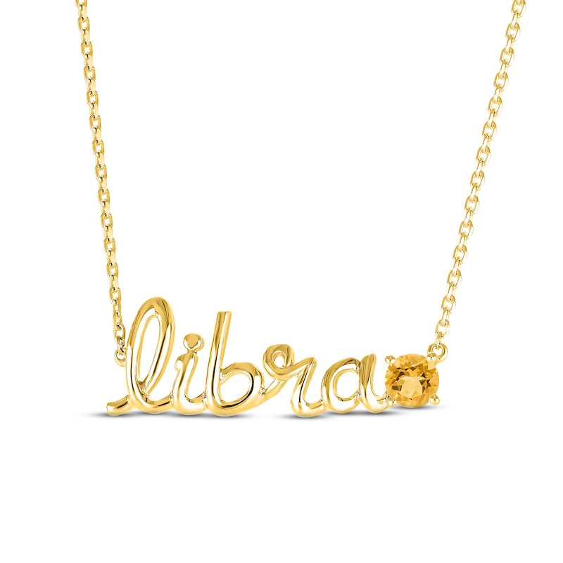 Citrine Zodiac Libra Necklace 10K Yellow Gold 18"