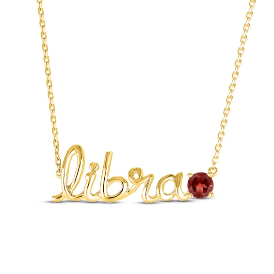 Garnet Zodiac Libra Necklace 10K Yellow Gold 18"
