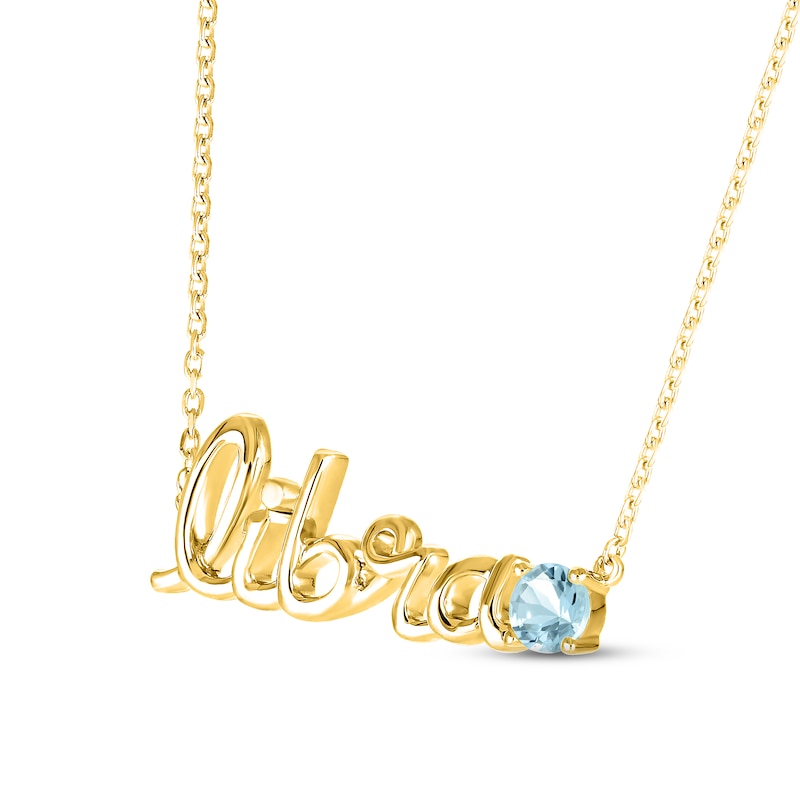 Aquamarine Zodiac Libra Necklace 10K Yellow Gold 18"