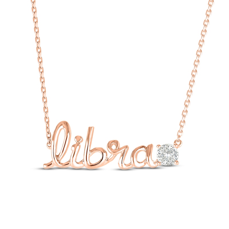 White Lab-Created Sapphire Zodiac Libra Necklace 10K Rose Gold 18"