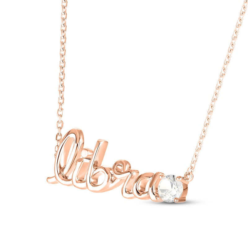 White Lab-Created Sapphire Zodiac Libra Necklace 10K Rose Gold 18"