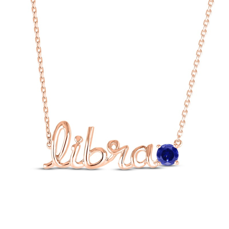 Blue Lab-Created Sapphire Zodiac Libra Necklace 10K Rose Gold 18"