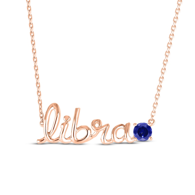 Main Image 1 of Blue Lab-Created Sapphire Zodiac Libra Necklace 10K Rose Gold 18&quot;