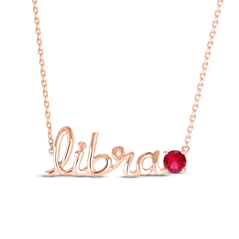 Lab-Created Ruby Zodiac Libra Necklace 10K Rose Gold 18"