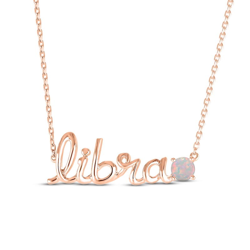 Lab-Created Opal Zodiac Libra Necklace 10K Rose Gold 18"
