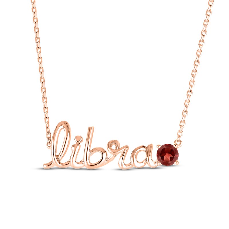 Main Image 1 of Garnet Zodiac Libra Necklace 10K Rose Gold 18&quot;